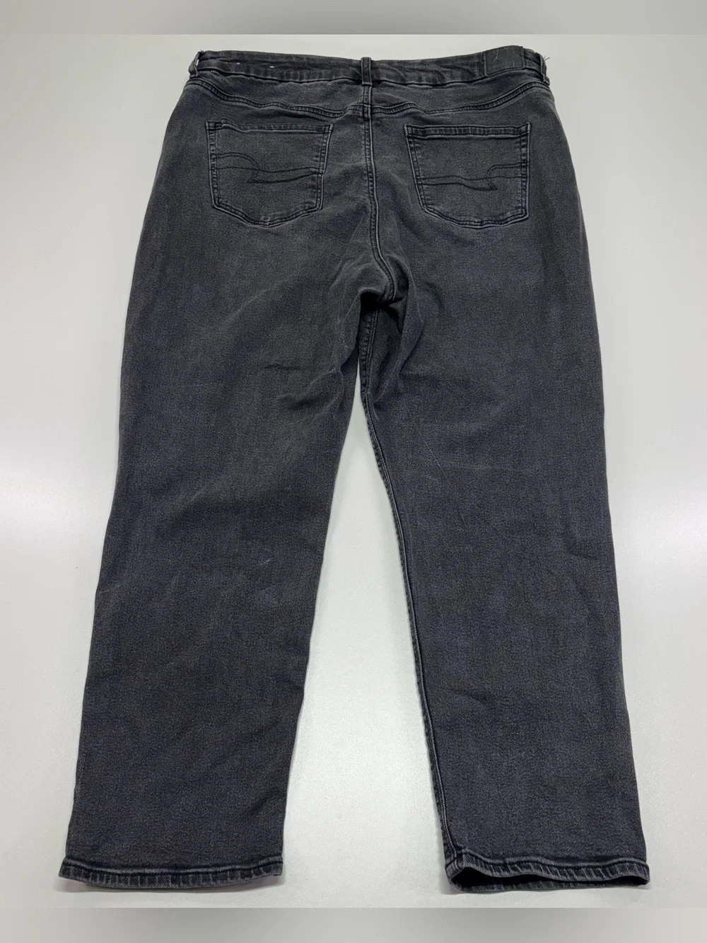 American Eagle Curvy Mom Jeans 16 Short Black Distressed Ripped Y2K Grunge